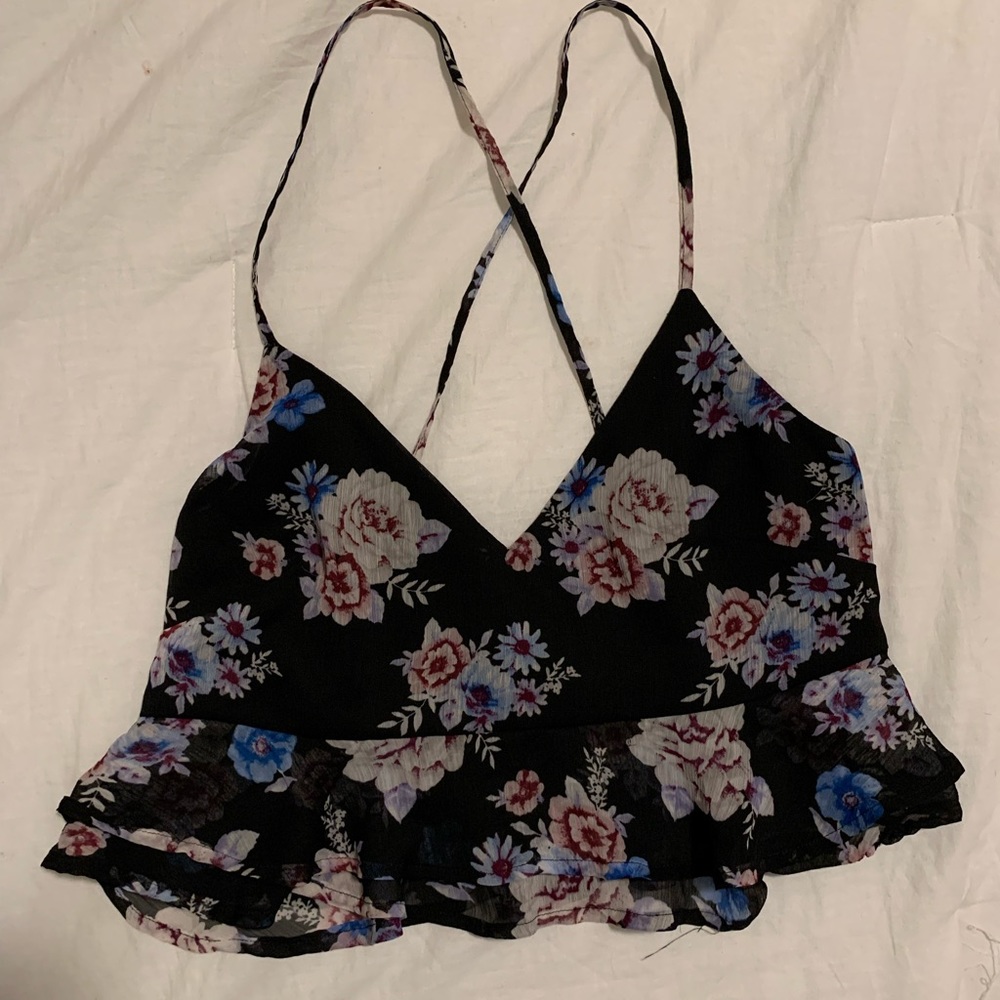 Black flowy cropped top